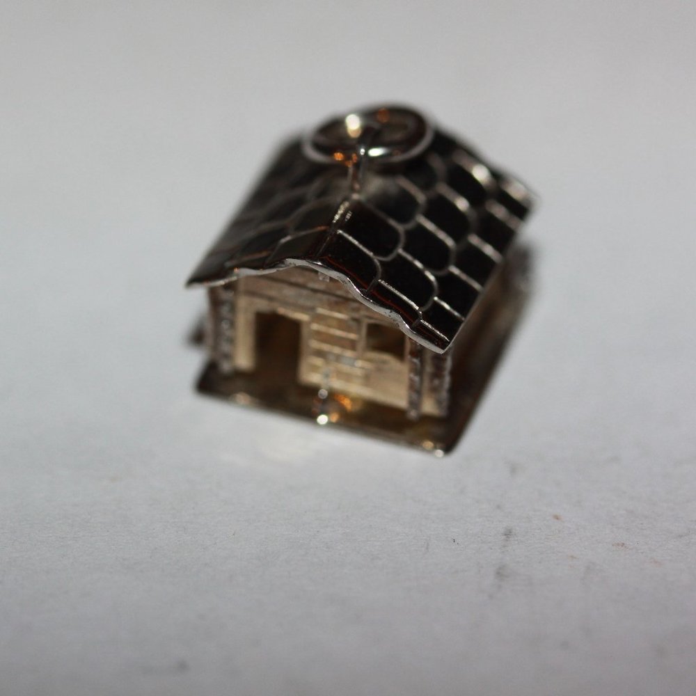 Vintage 800 Sterling Silver Rustic Flip Open CHARM House Americana Log Cabin